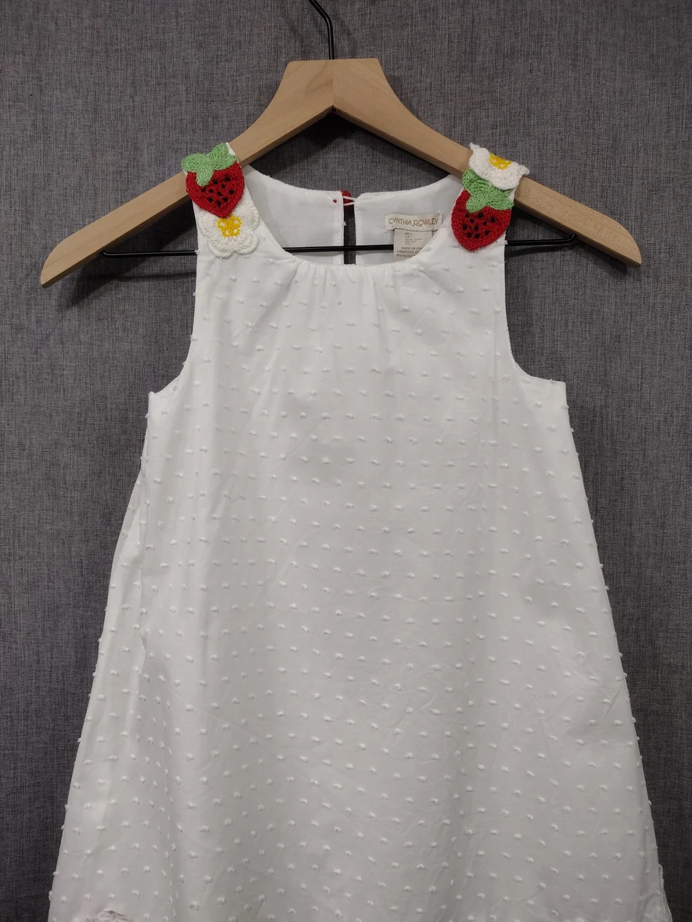 Cynthia Rowley Swiss Dot Dress with Strawberry Appliqués Dress Girls 7 White